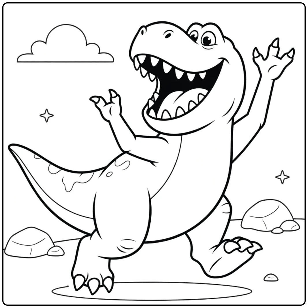 Nash Kleurplaat van een dansende dinosaurus