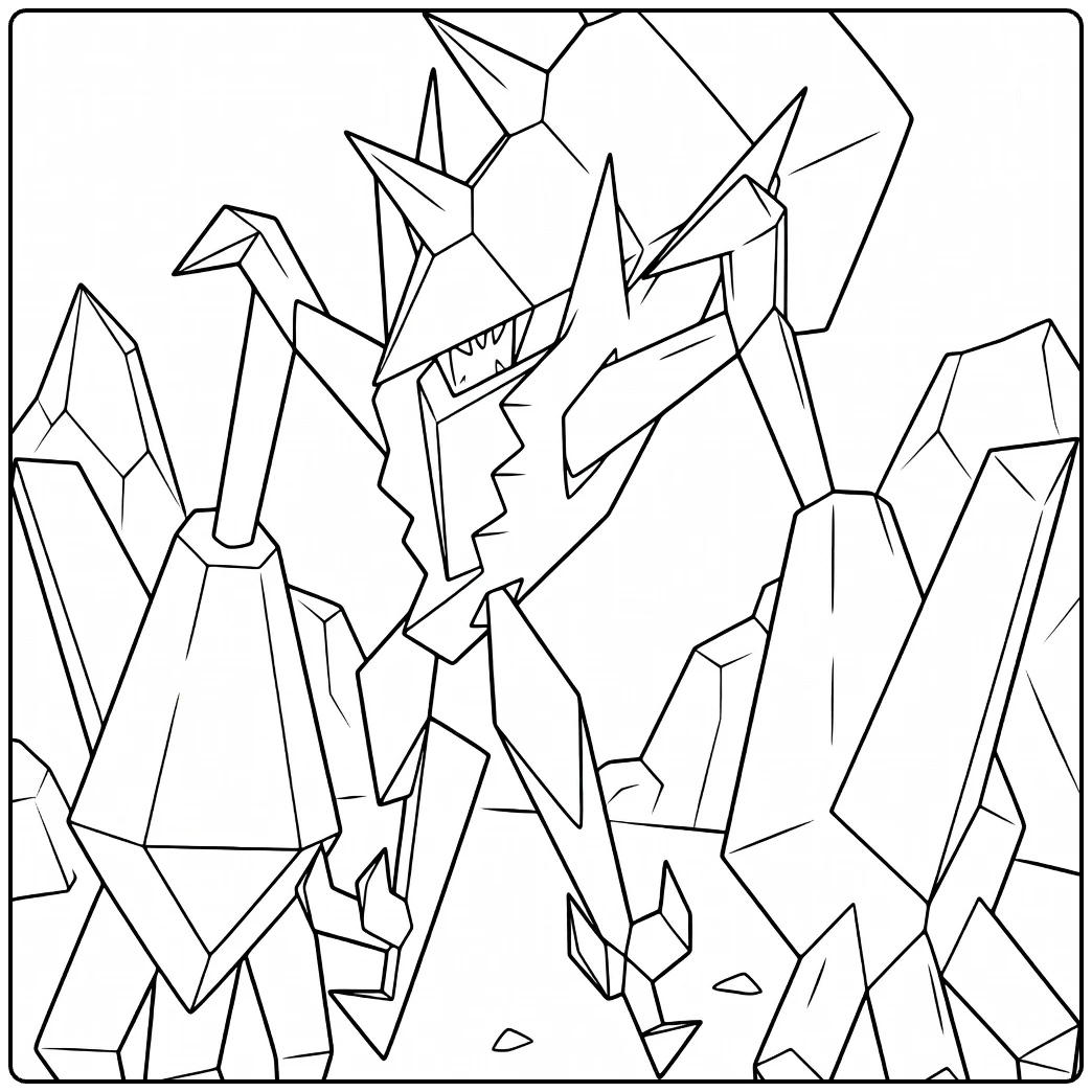 Necrozma Kleurplaat: kristallijne Pokémon in dynamische pose