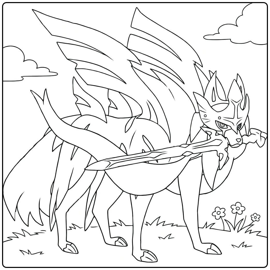 Necrozma Kleurplaat: gevleugelde Pokémon met zwaard