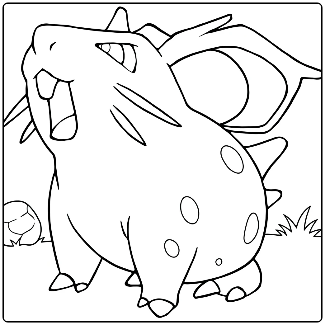 Nidoqueen Kleurplaat: brullende Pokémon met stekels