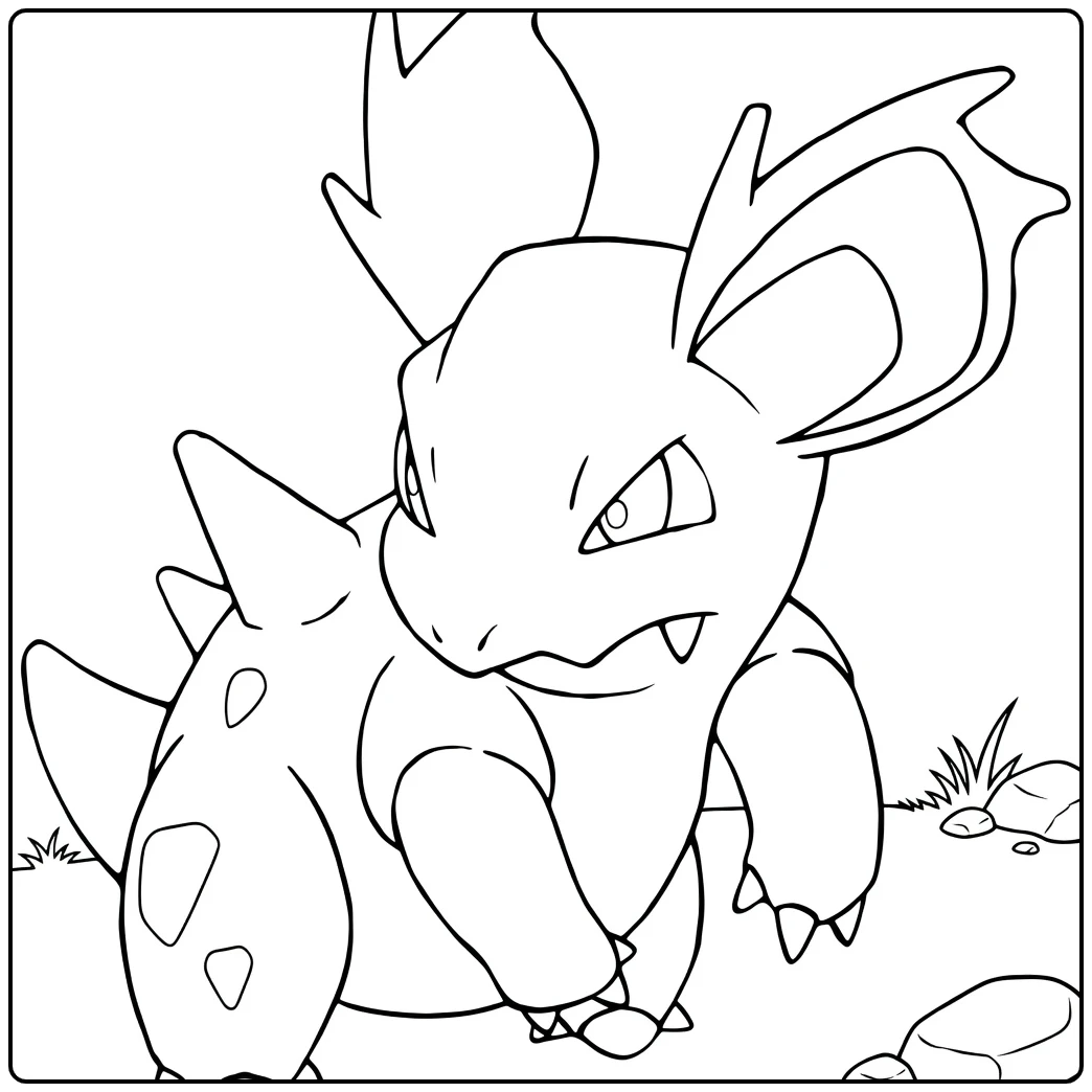 Nidoran♀ Kleurplaat: stoere Pokémon met spikes, oren en klauwen