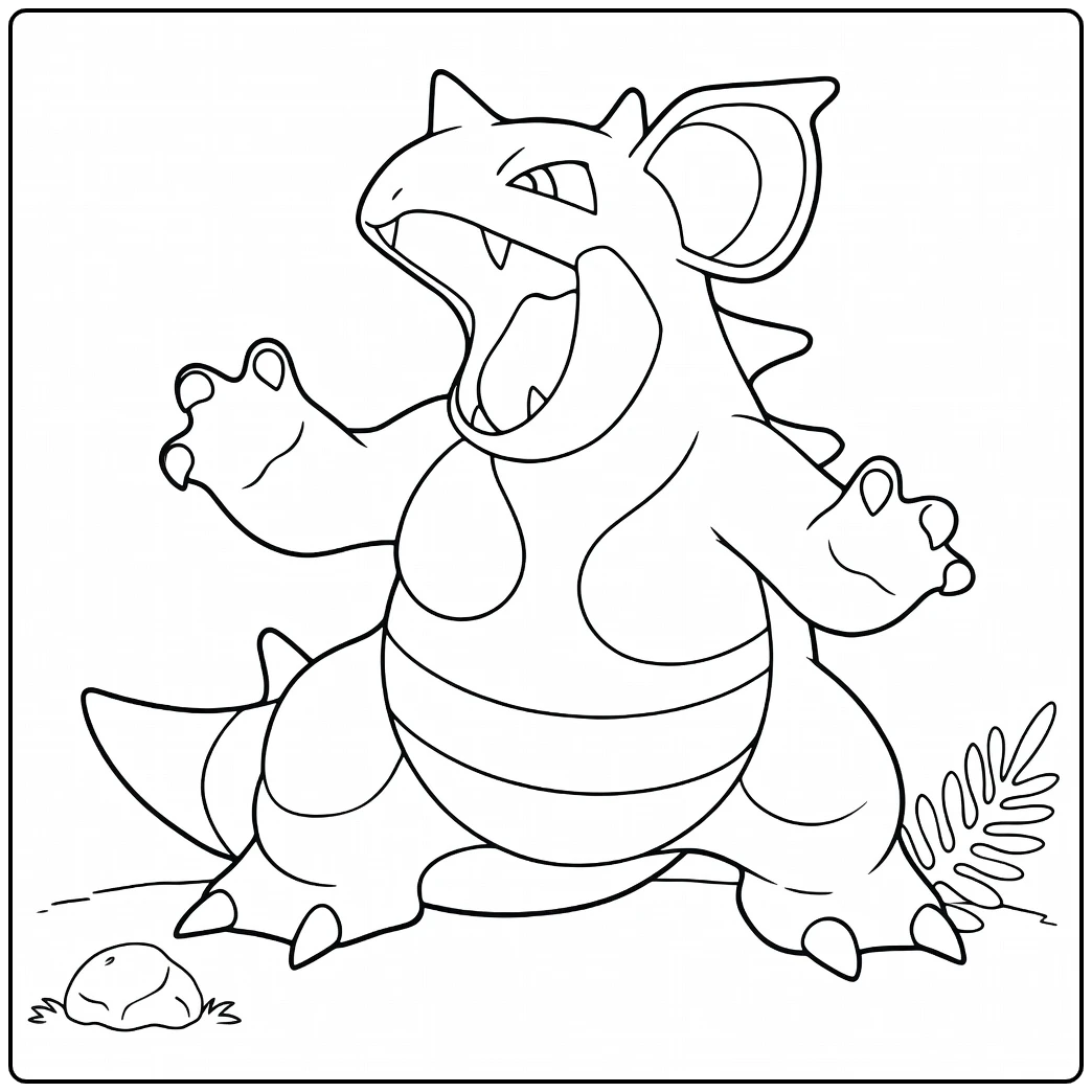 Nidorina Kleurplaat: brullende Pokémon met klauwen en tanden