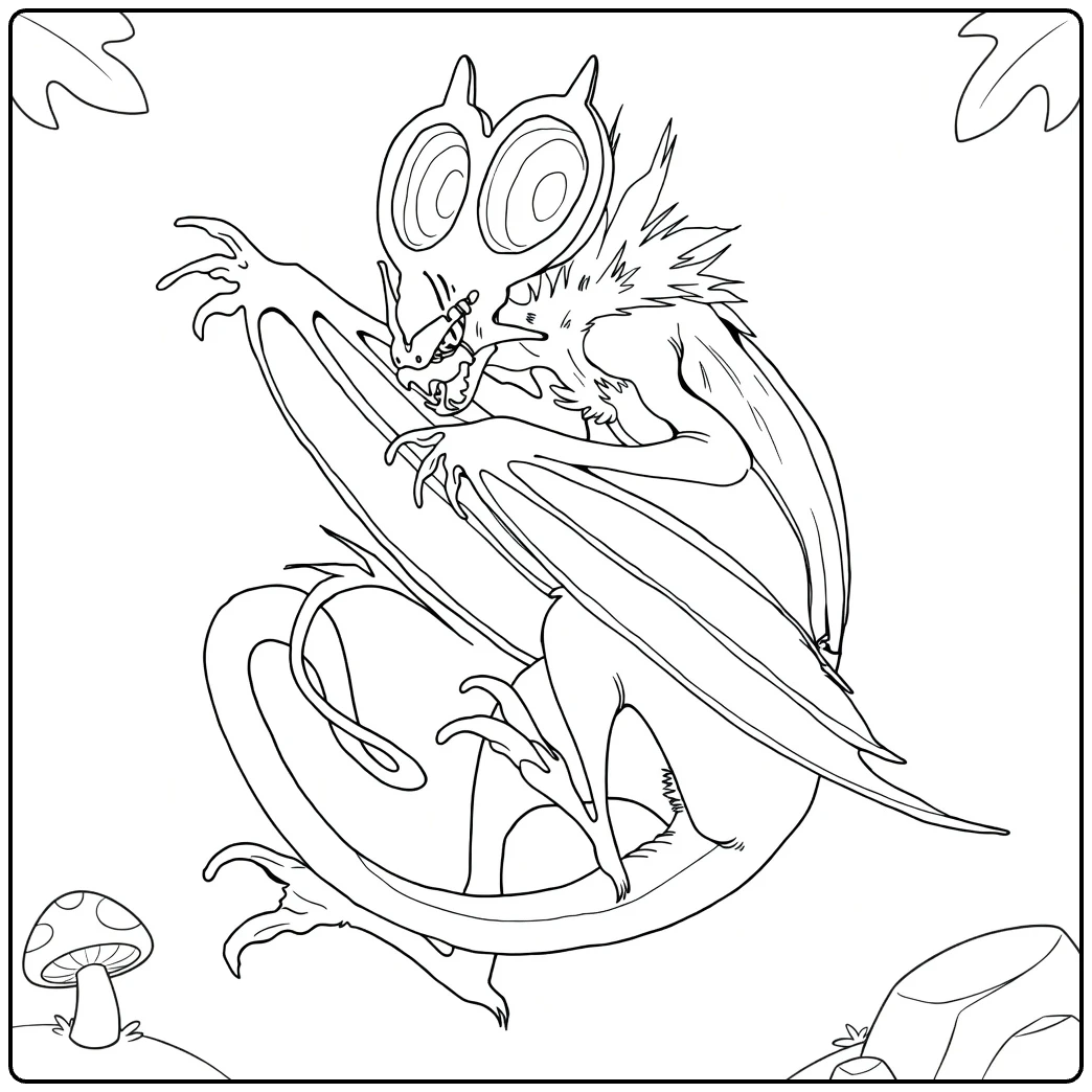 Noivern Kleurplaat: vliegende Pokémon met vleugels en bladeren