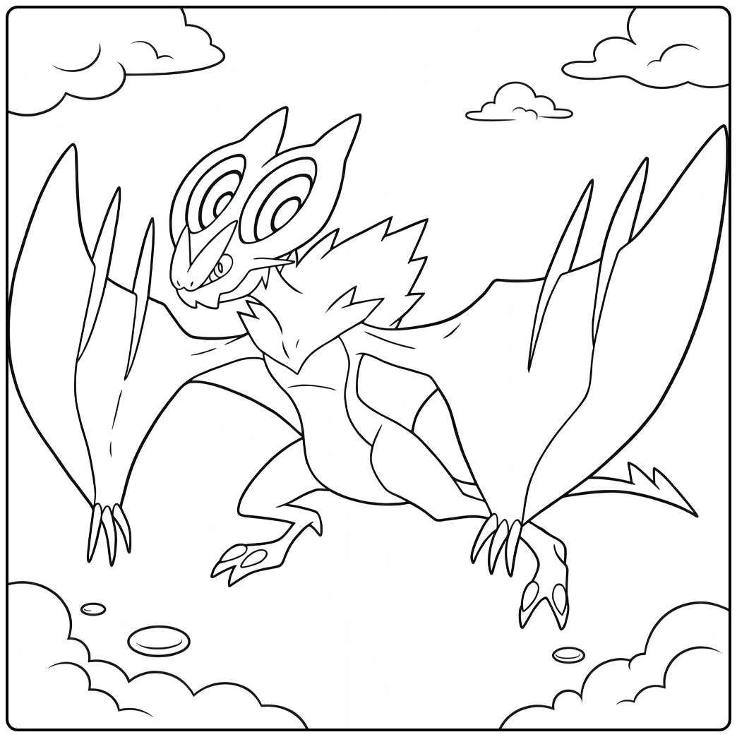 Noivern Kleurplaat: vliegende Pokémon met vleugels en klauwen