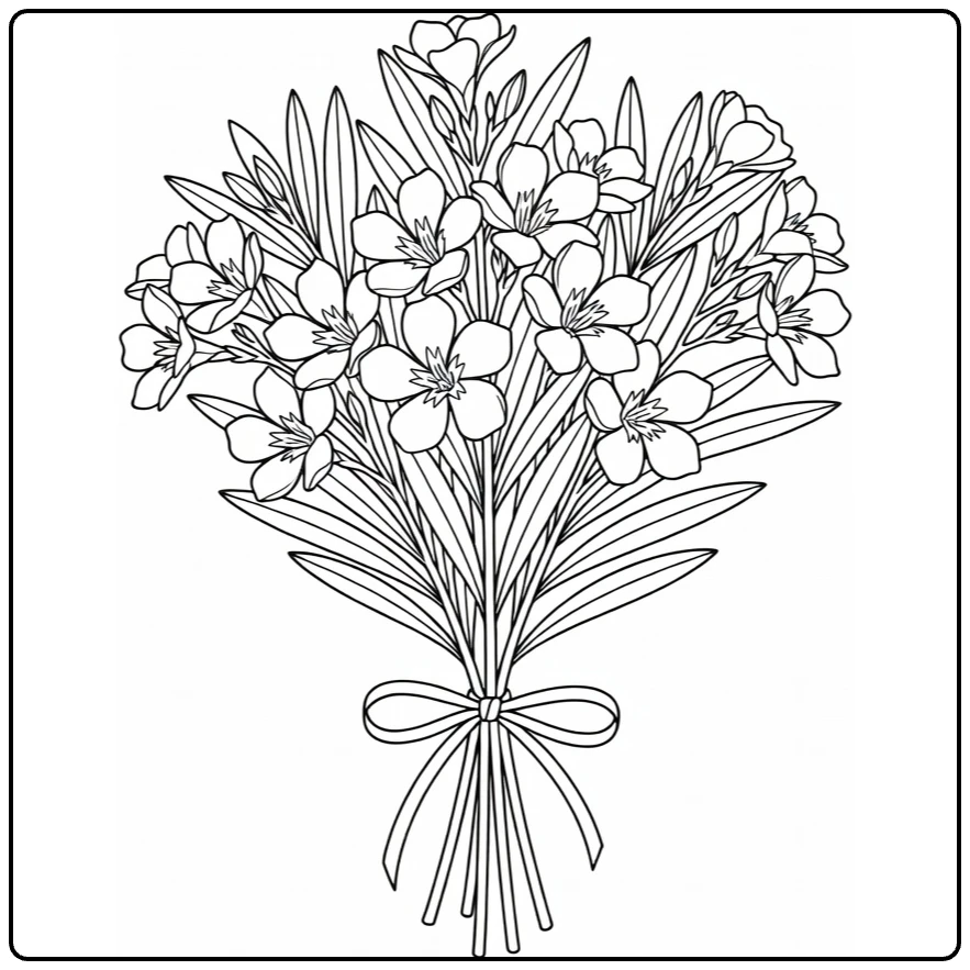 oleander kleurplaat van oleander boeket met smalle bladeren