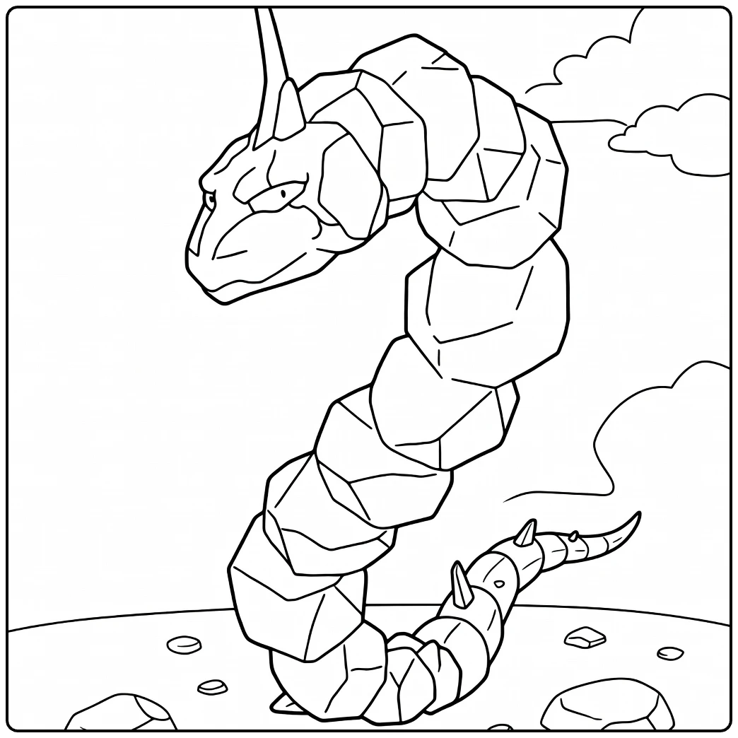 Onix kleurplaat: rotsige Pokémon slang te kleuren