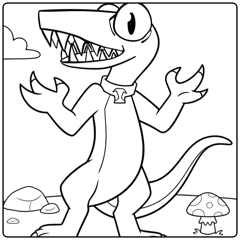 Orange Rainbow Friends Kleurplaat van een grappige krokodil