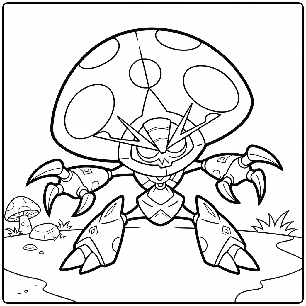 Orbeetle kleurplaat: stoere Pokémon met paddenstoelhoed