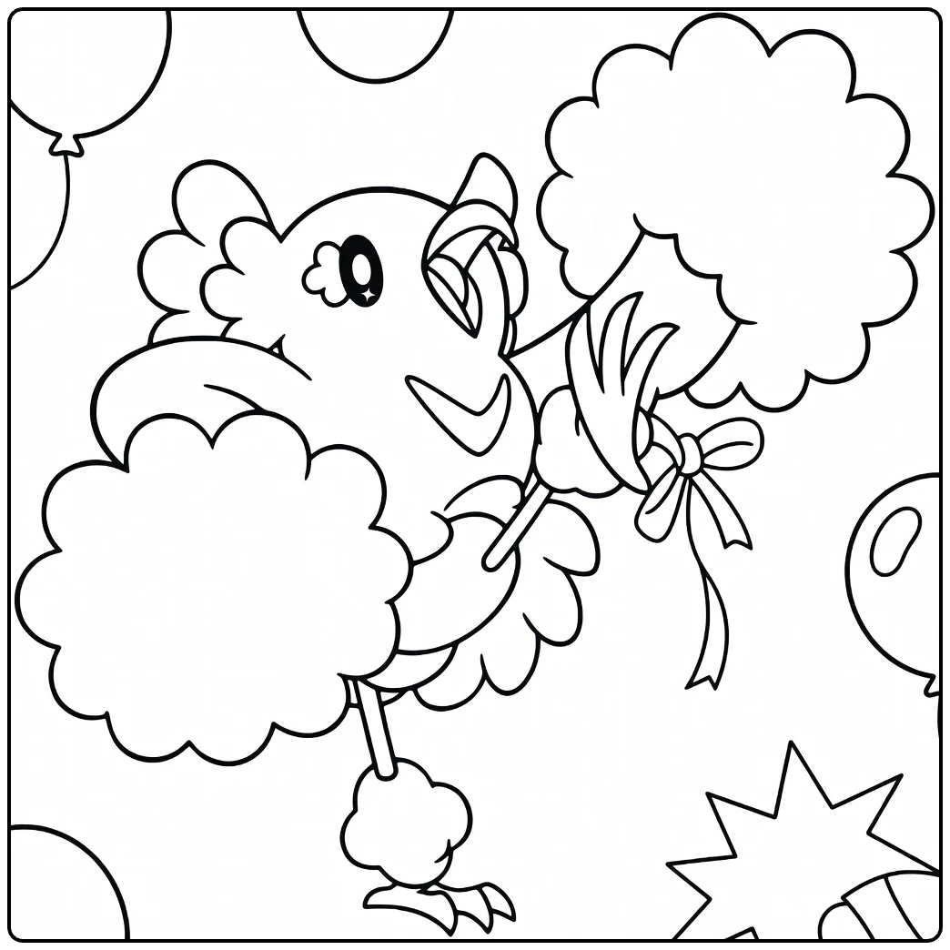 Oricorio Kleurplaat met pompons en ballonnen