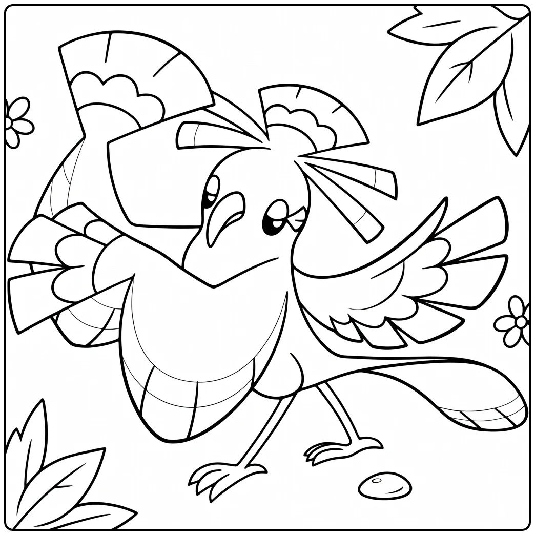 Oricorio Sensu Style Kleurplaat met fans en bloemen