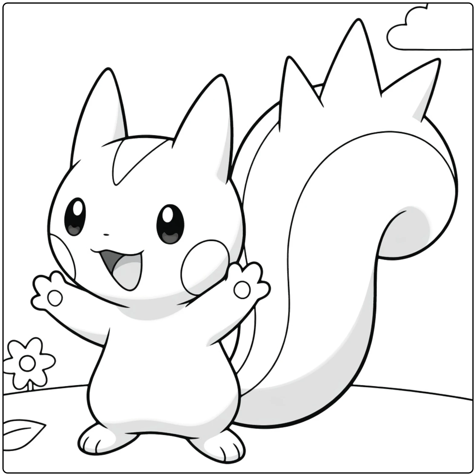 Pachirisu Kleurplaat: blije eekhoorn Pokémon met pluizige staart