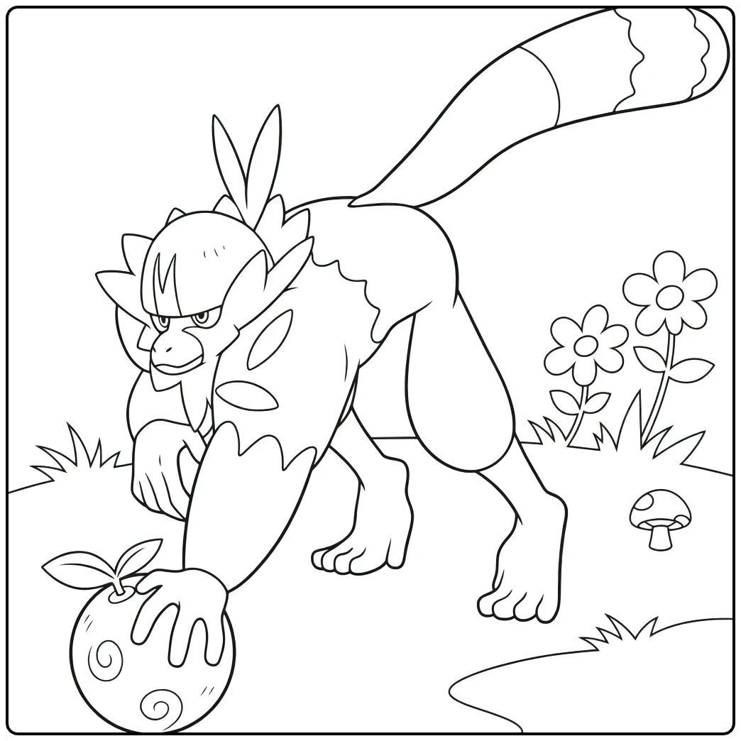 Passimian Kleurplaat: Pokémon gooit bal met bloemen