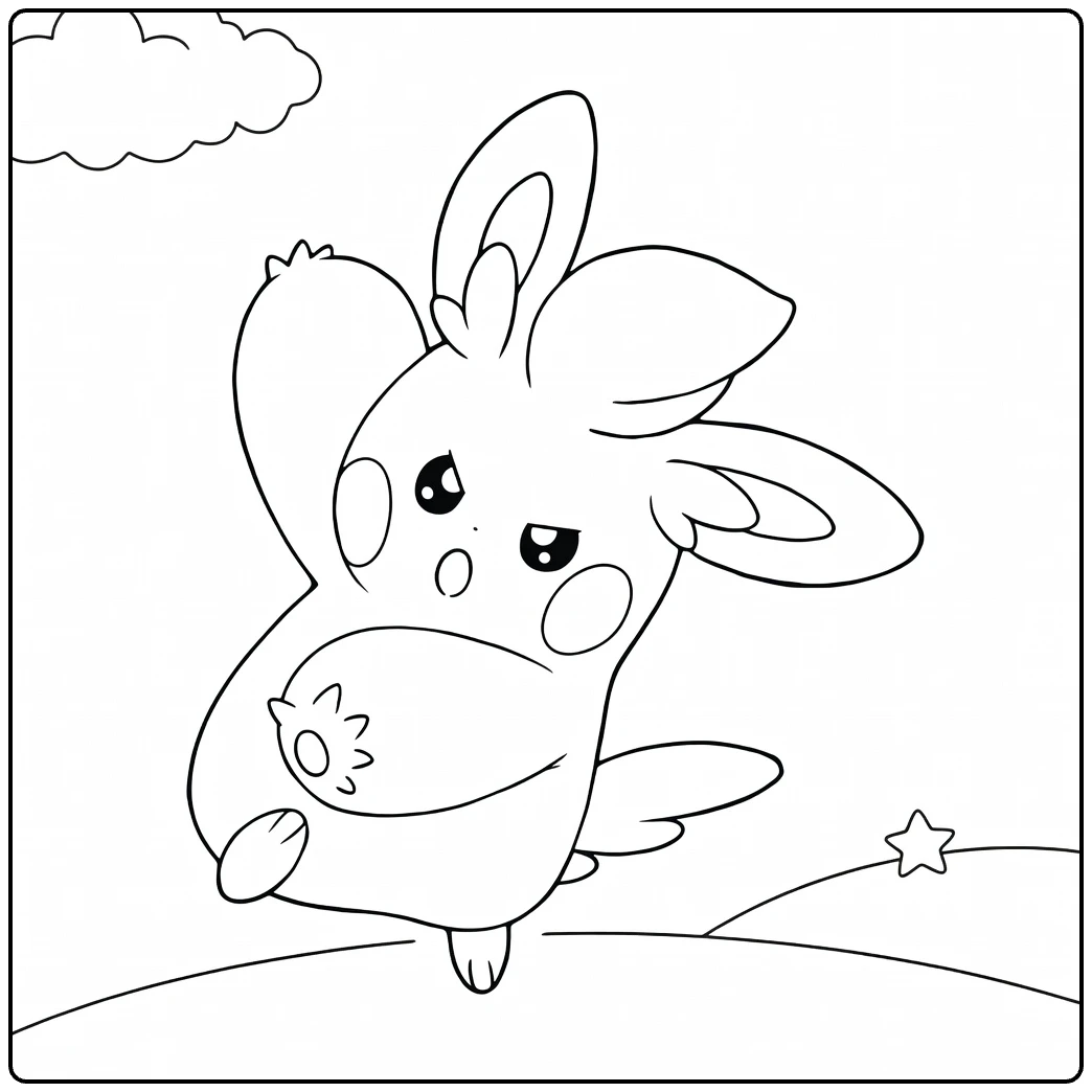 Pawmo Kleurplaat: Pokémon in actie met wolken en ster