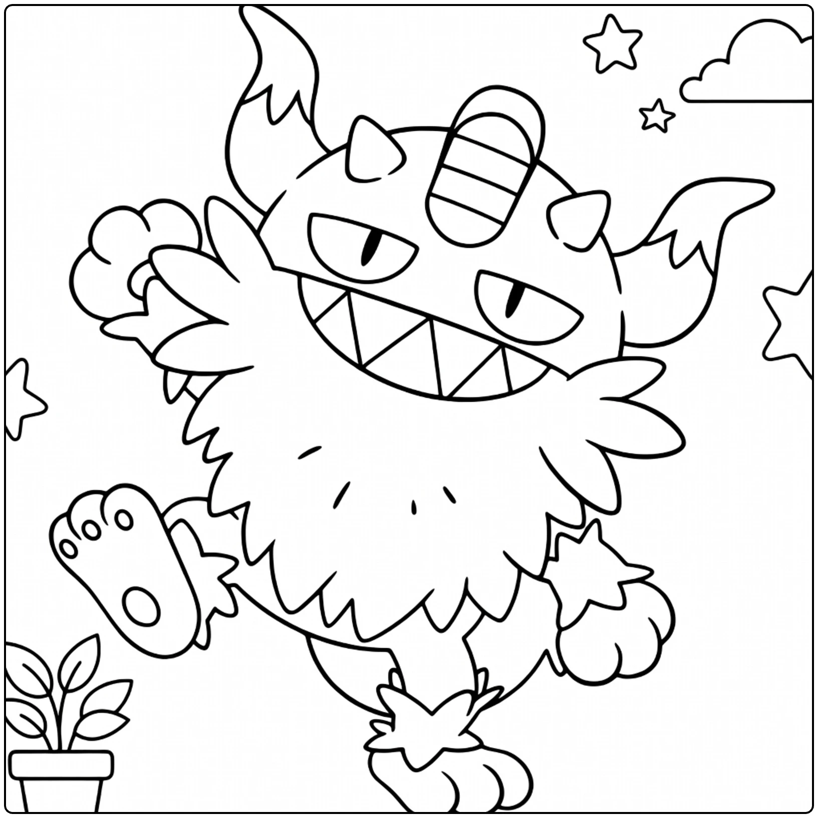 Perrserker kleurplaat: stoere Pokémon met baard, hoorns