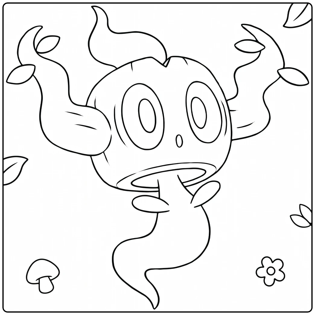 Phantump Kleurplaat met bladeren en paddenstoelen
