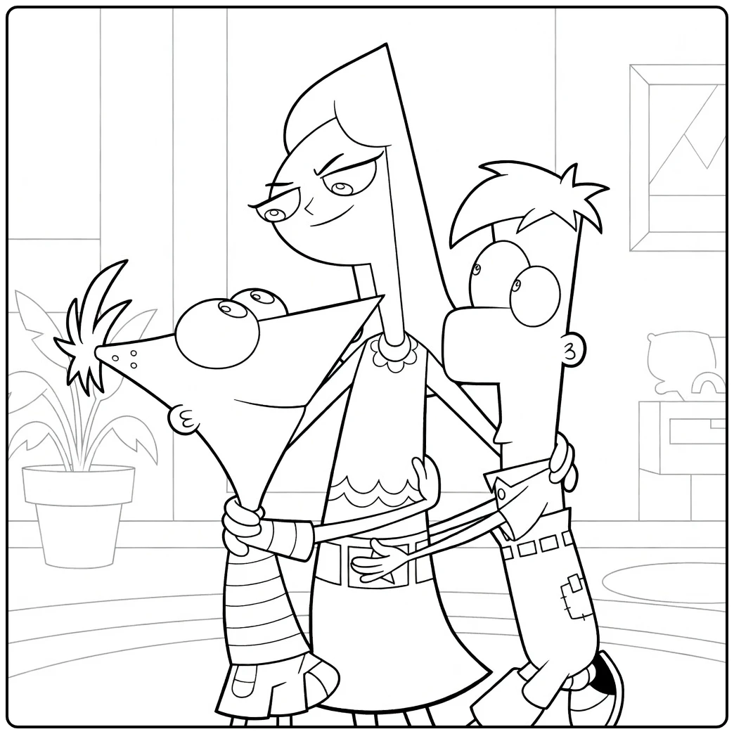 Phineas and Ferb Kleurplaat met Candace en Perry