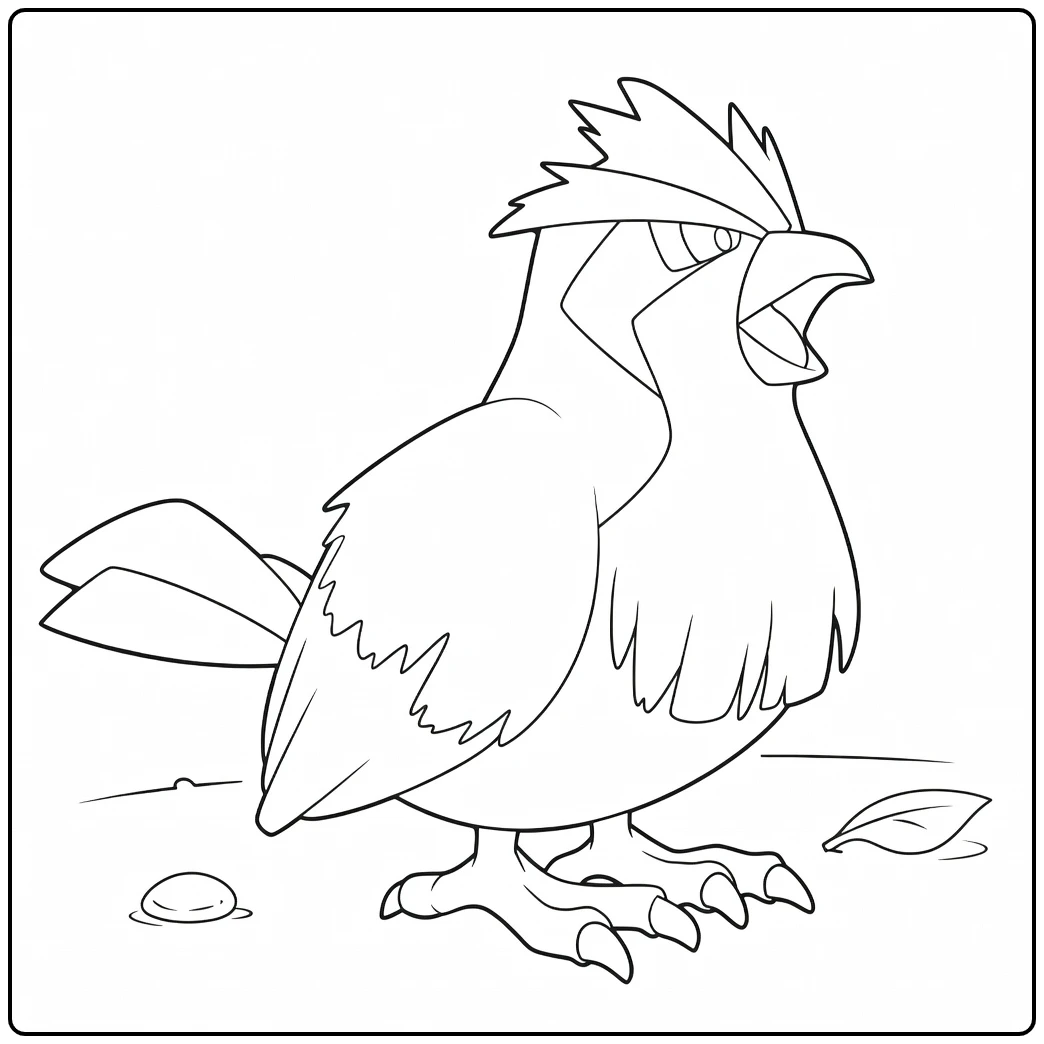 Pidgey Kleurplaat: schreeuwende Pokémon vogel in actie