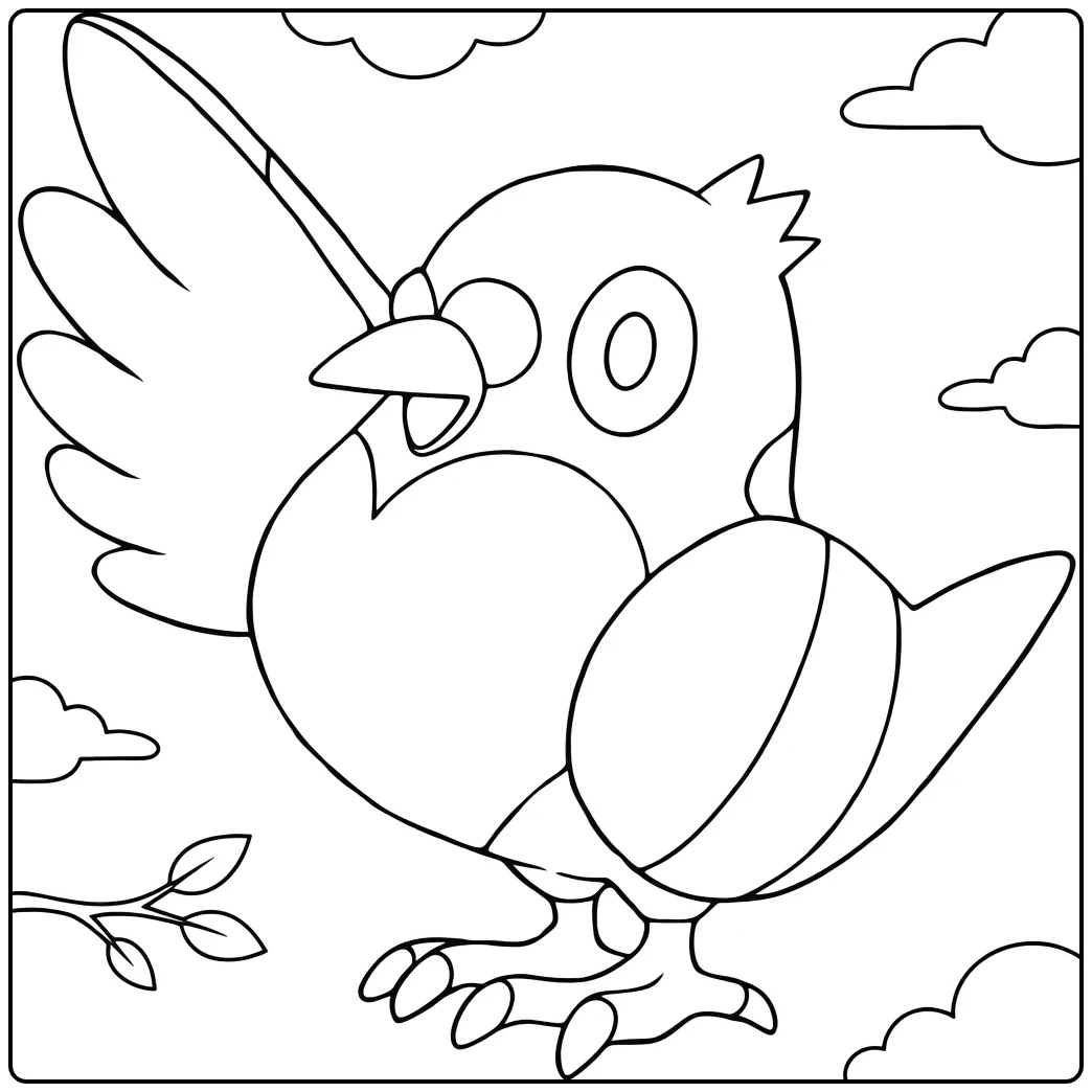 Pidove Kleurplaat Pokémon vogel op tak en wolken te kleuren