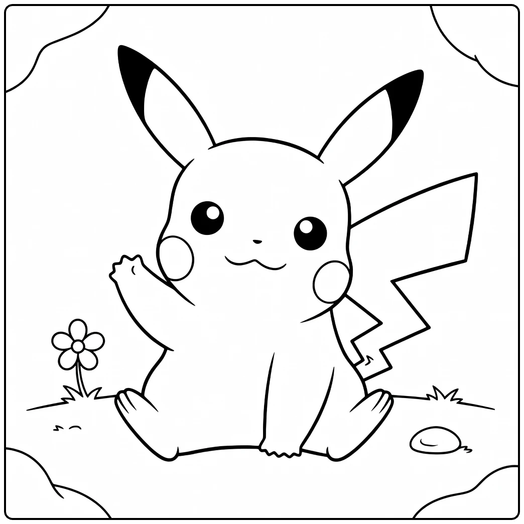 Pikachu Kleurplaat wuivende Pikachu met bloem en ei