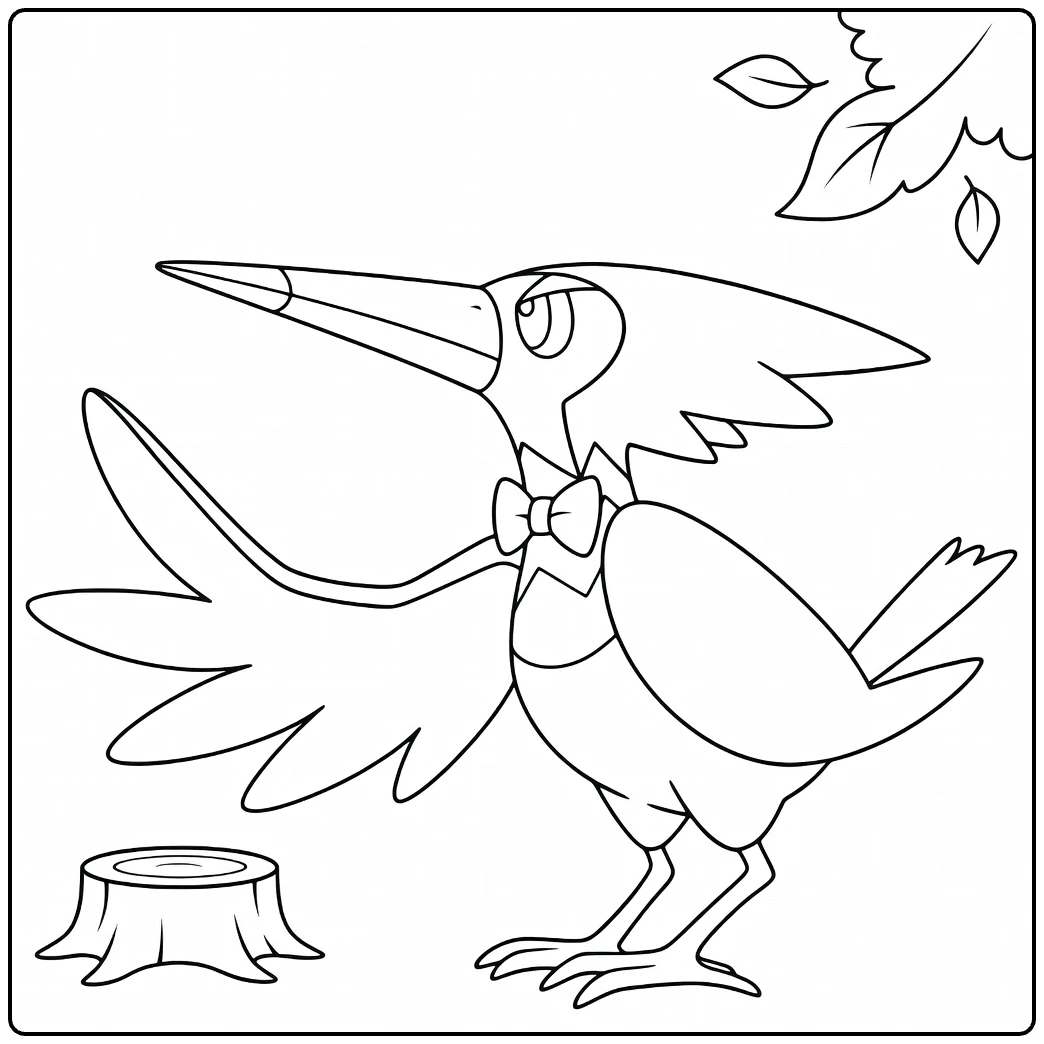 Pikipek kleurplaat: Pokémon vogel met vlinderdas
