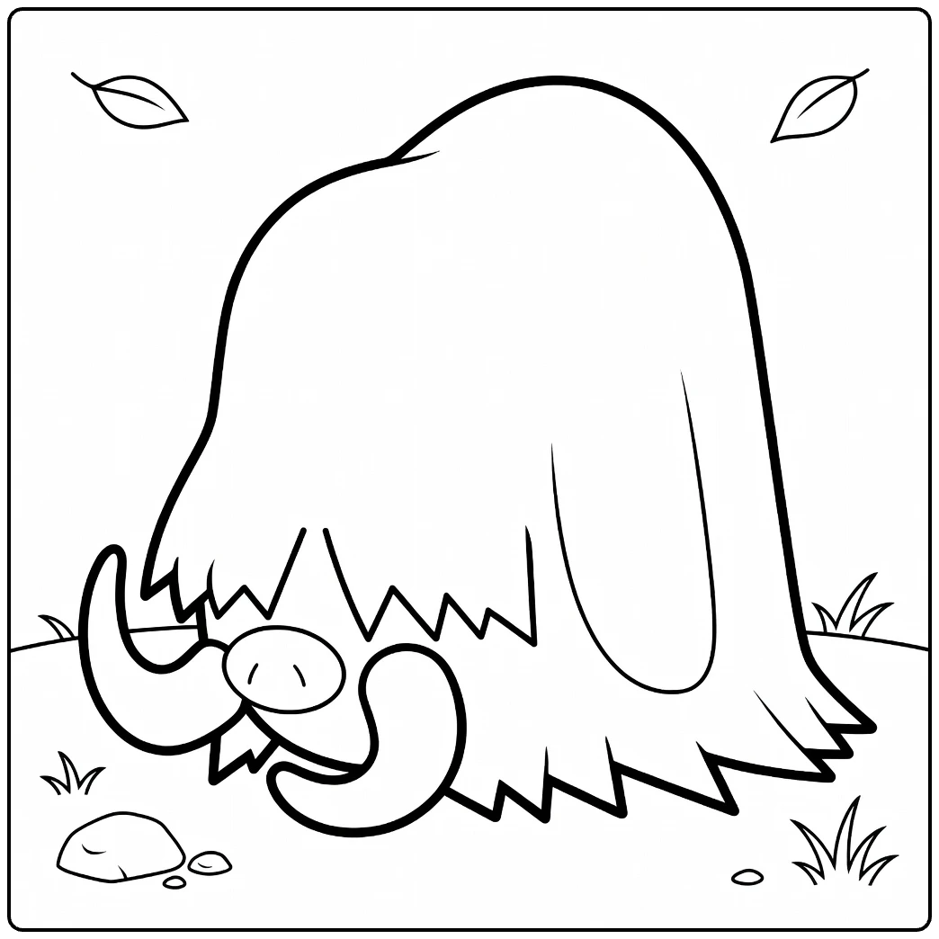 Piloswine kleurplaat met slagtanden, vacht en herfstbladeren