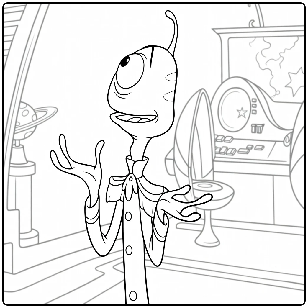 Pleakley Kleurplaat alien in ruimteschip cockpit