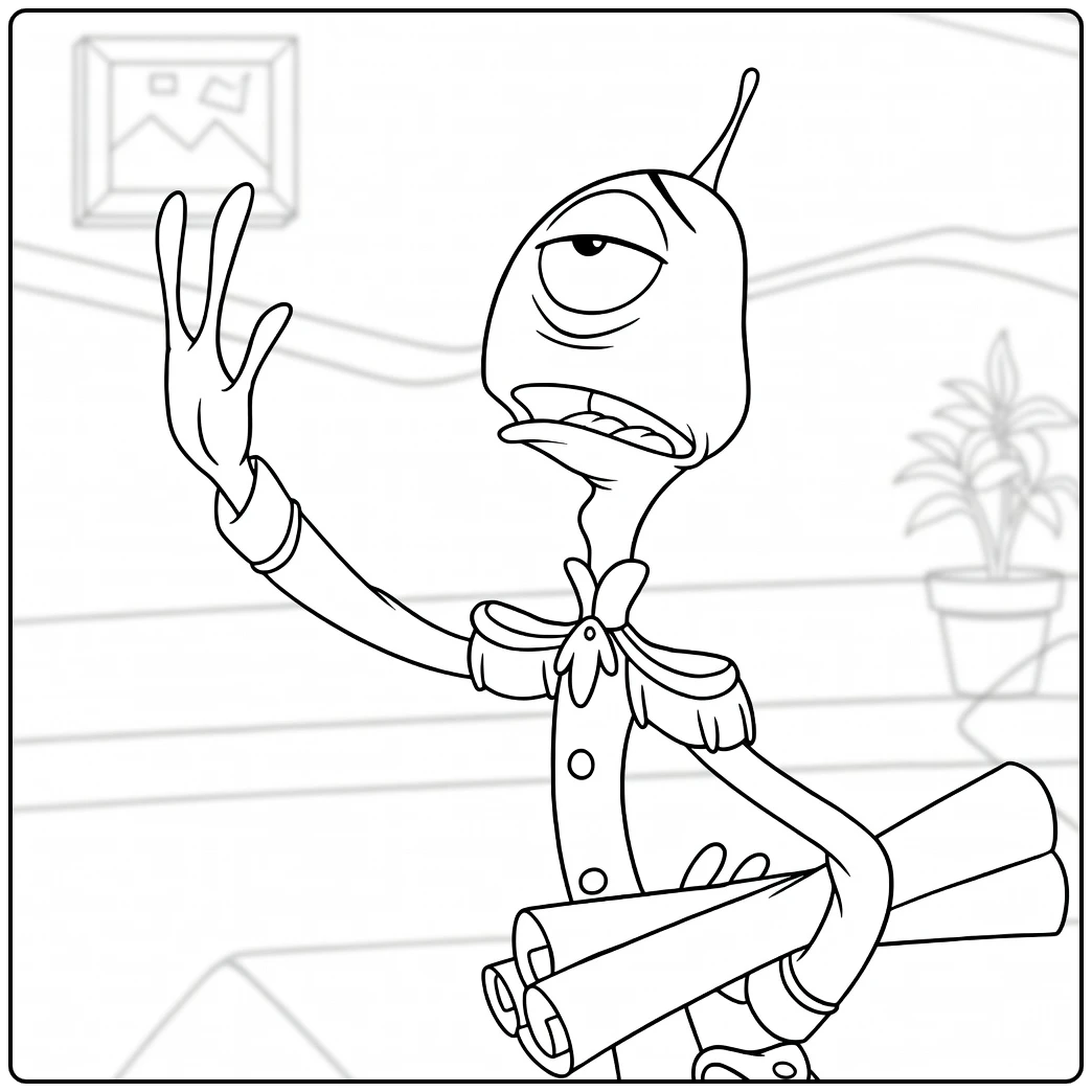 Pleakley Kleurplaat met alien en bouwplannen