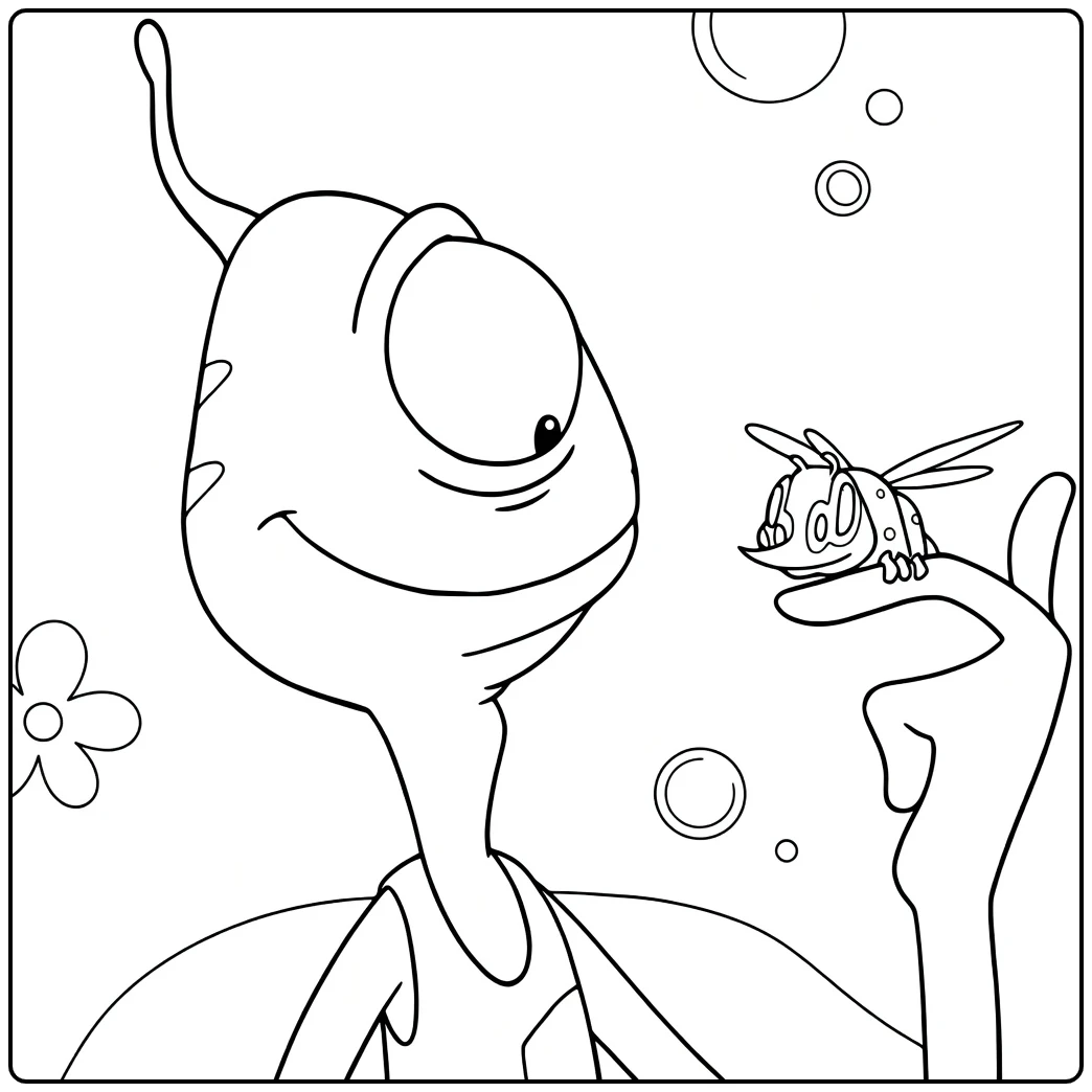 Pleakley Kleurplaat met alien en klein insect