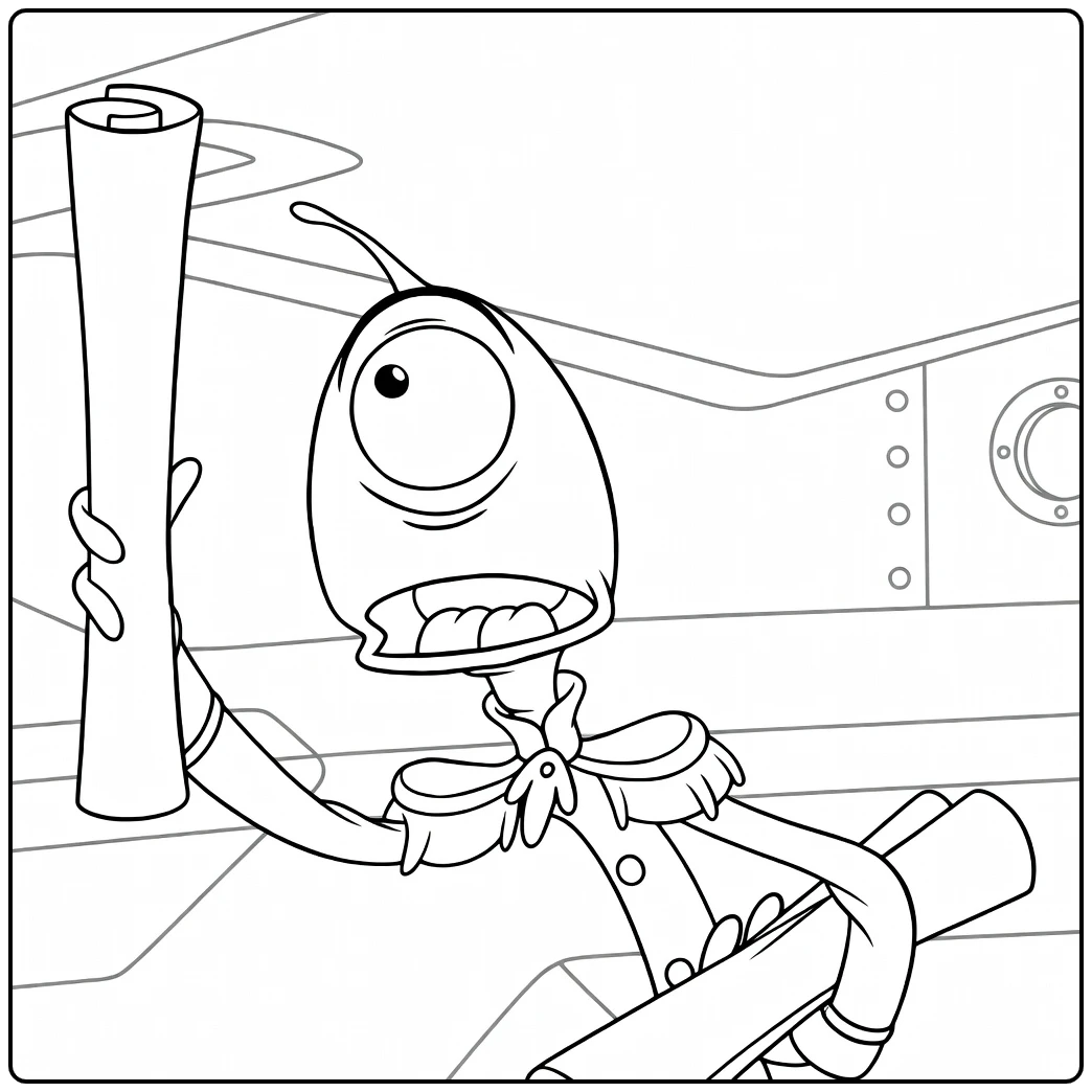 Pleakley Kleurplaat alien met groot oog en rol papier