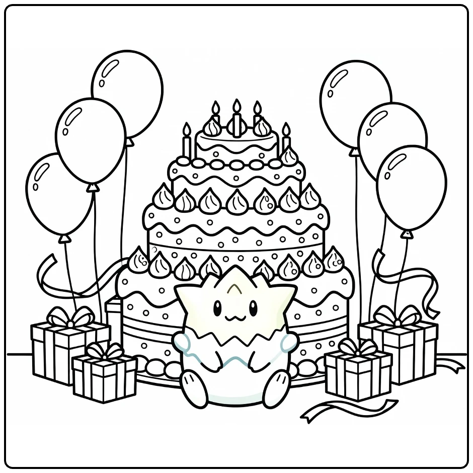pokemon verjaardag kleurplaat: Togepi voor hoge taart