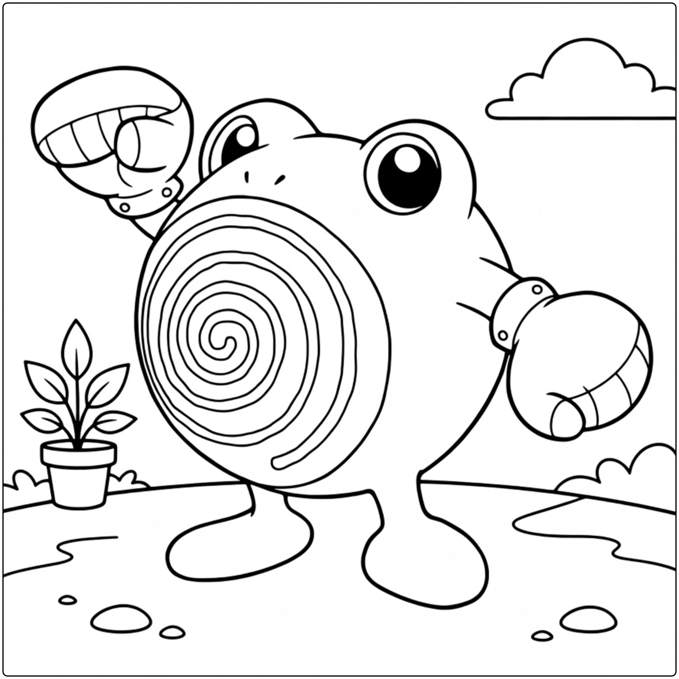 Poliwrath Kleurplaat met bokshandschoenen en spiraalbuik