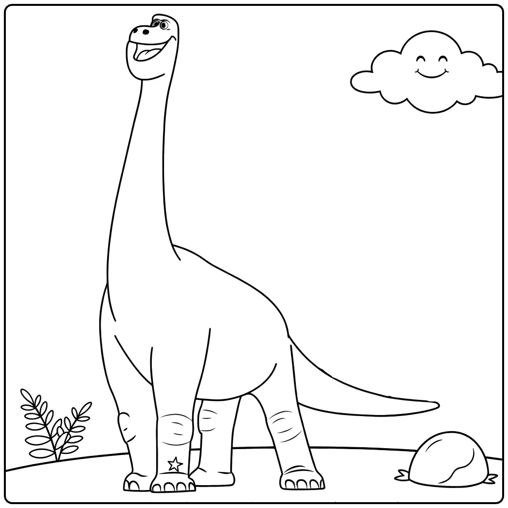Poppa Henry Kleurplaat met blije dinosaurus en wolk