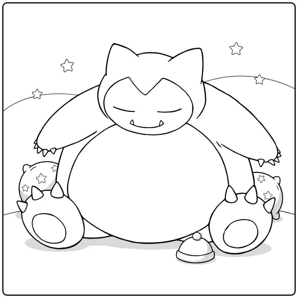 Porygon kleurplaat: slapende Snorlax met sterren