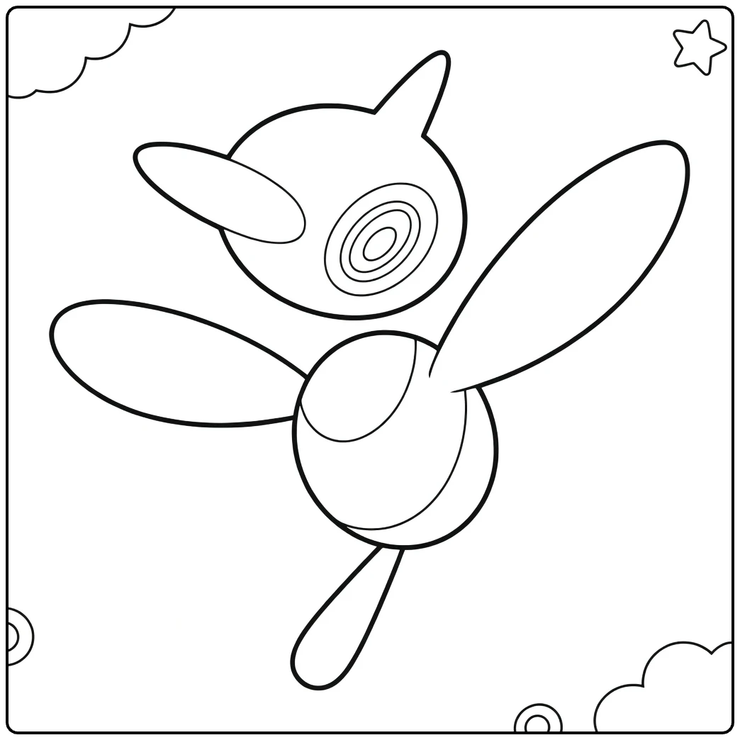 Porygon-Z kleurplaat Pokémon vliegend met spiralen ogen