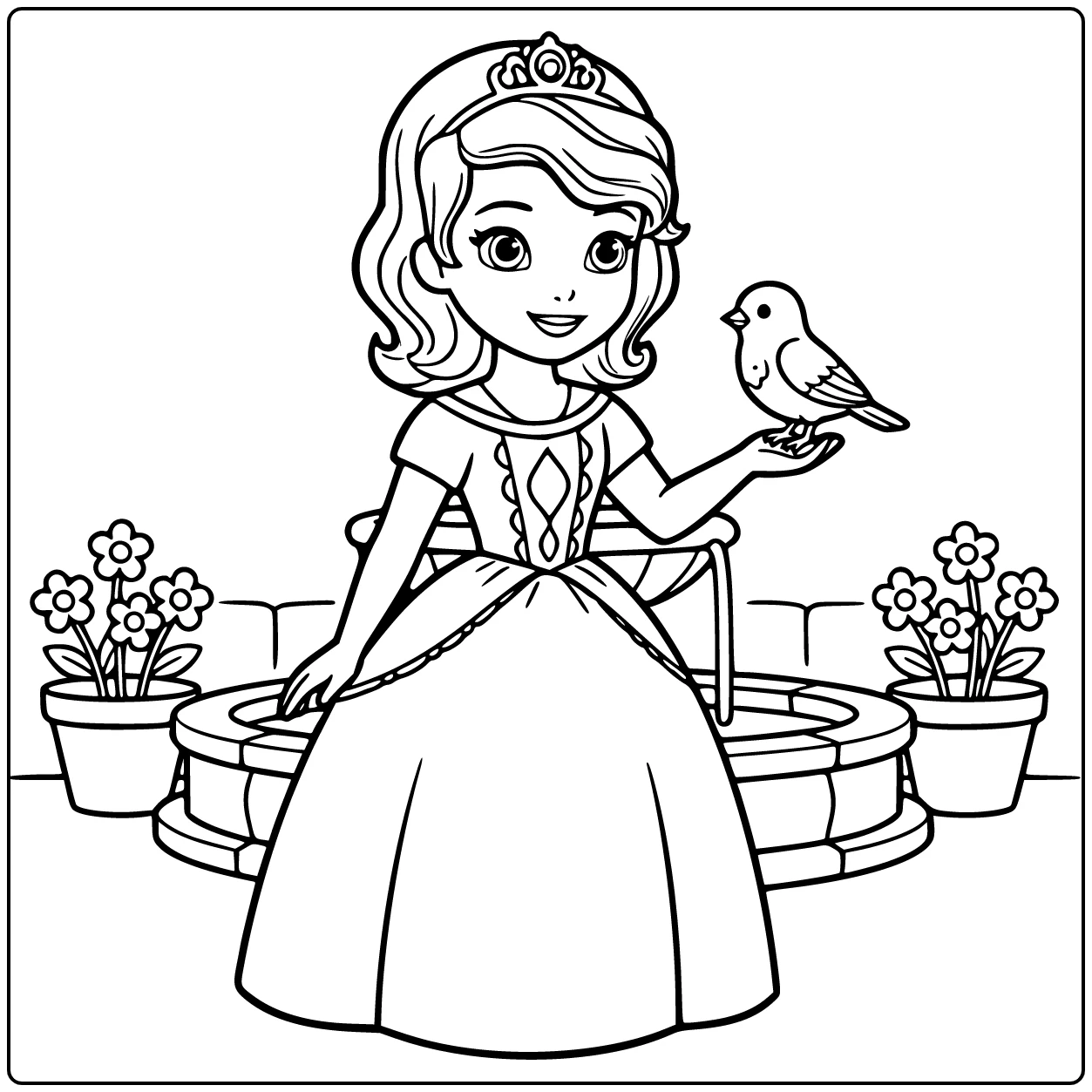 prinses sofia kleurplaat sofia voert klein vogeltje