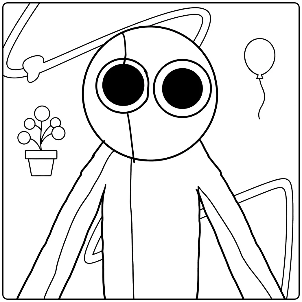Purple Rainbow Friends Kleurplaat met grote ogen en ballon