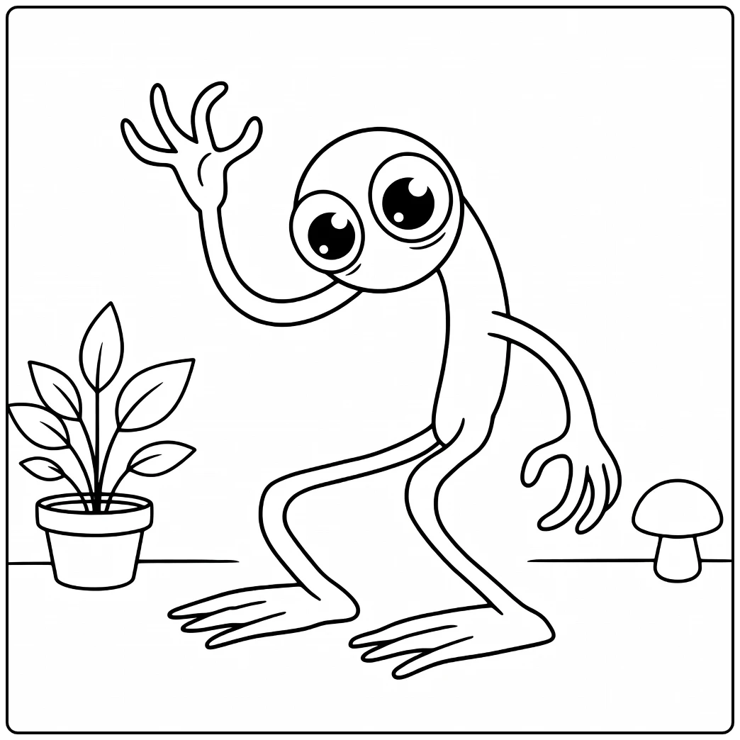 Purple Rainbow Friends Kleurplaat met schattig monster en plant