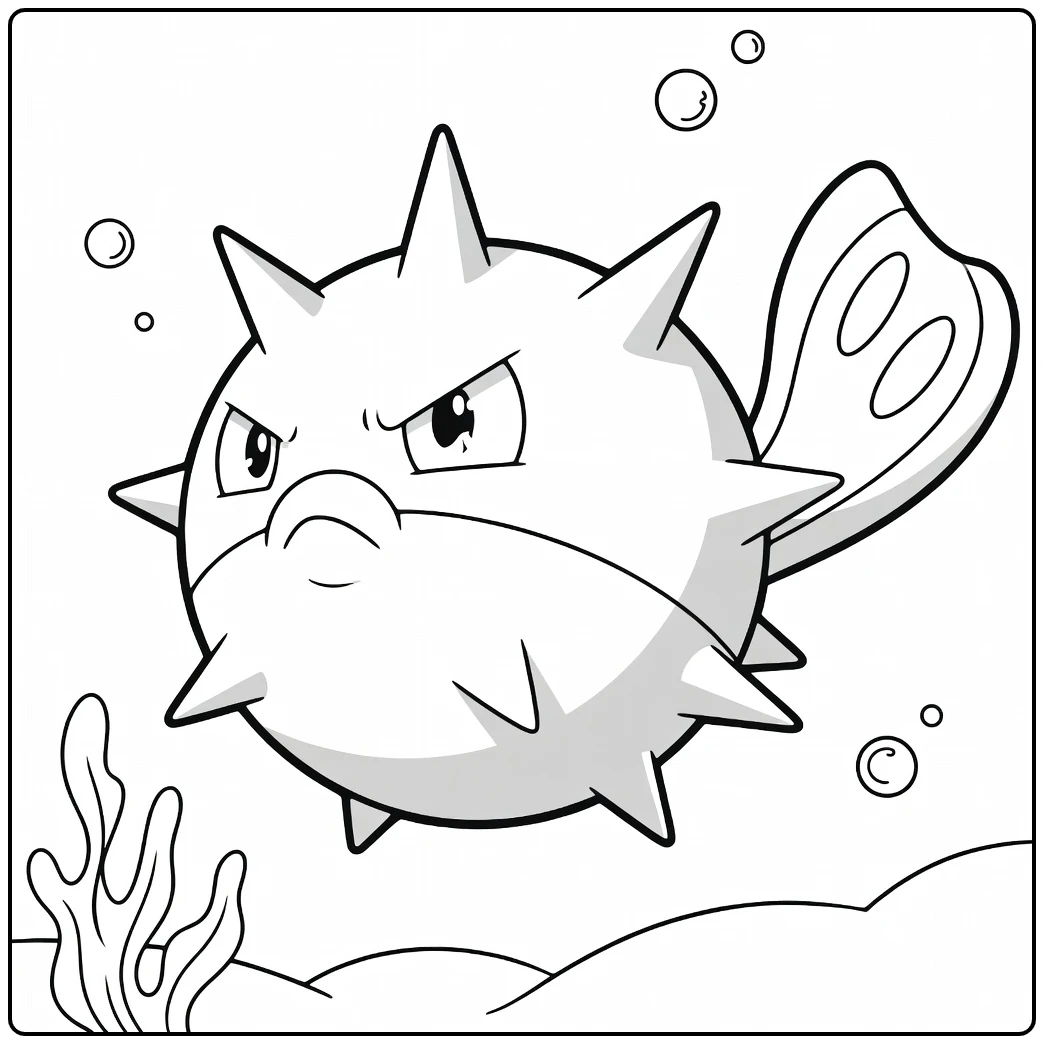 Qwilfish Kleurplaat: boze stekelige Pokémon met spikes