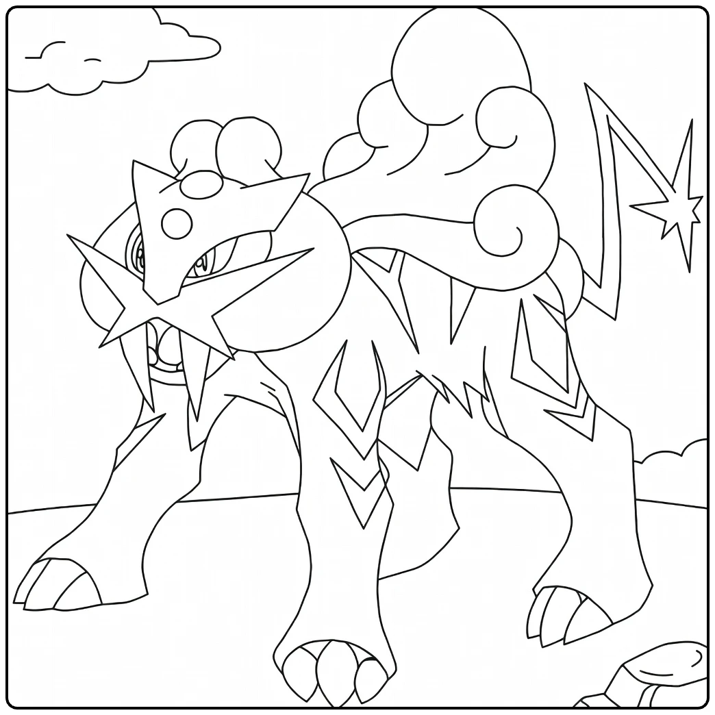 Raikou Kleurplaat: legendarische Pokémon met bliksem en wolken
