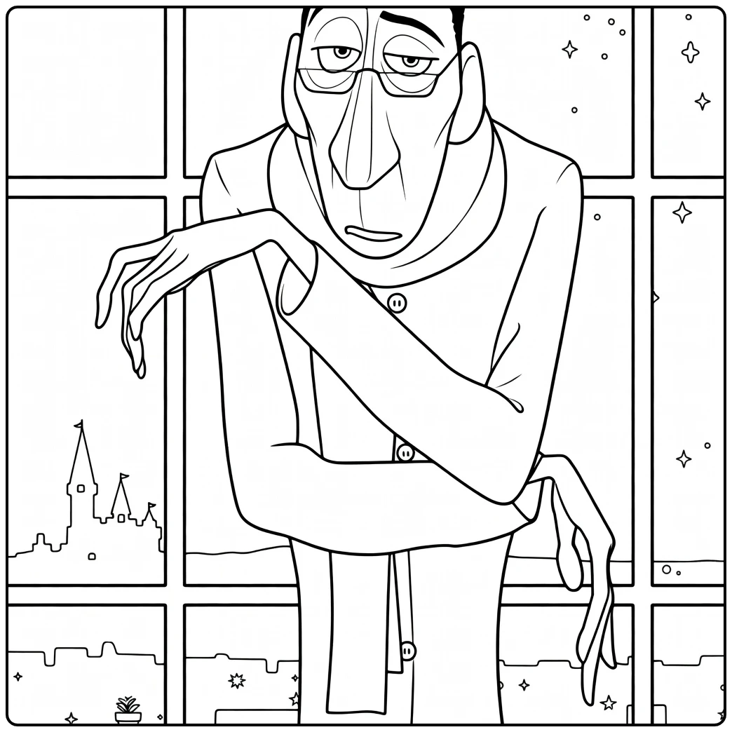 Ratatouille Kleurplaat van Anton Ego bij het raam