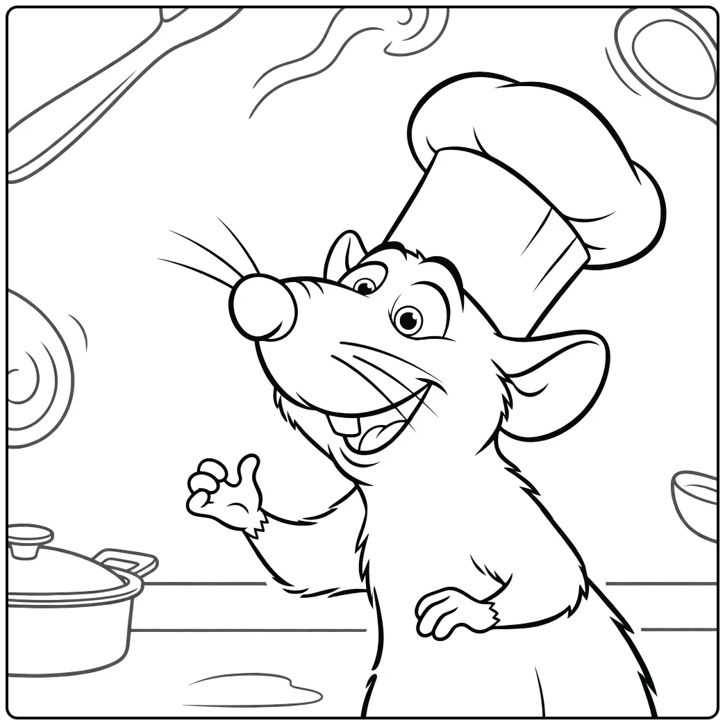 Ratatouille Kleurplaat Remy de rat met koksmuts