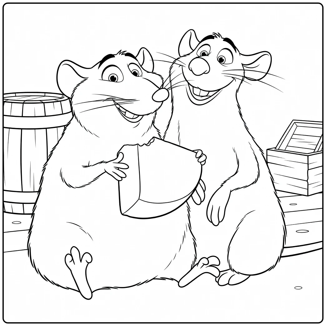 Ratatouille Kleurplaat met Remy en Emile de ratten