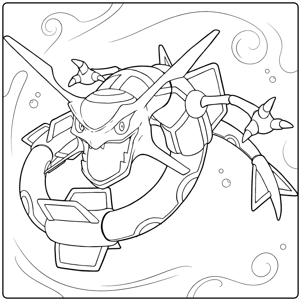 Rayquaza Kleurplaat Mega draak in vlucht pose