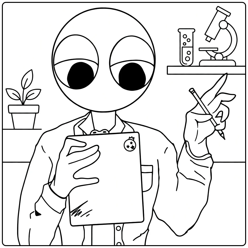 Red Rainbow Friends Kleurplaat van alien wetenschapper