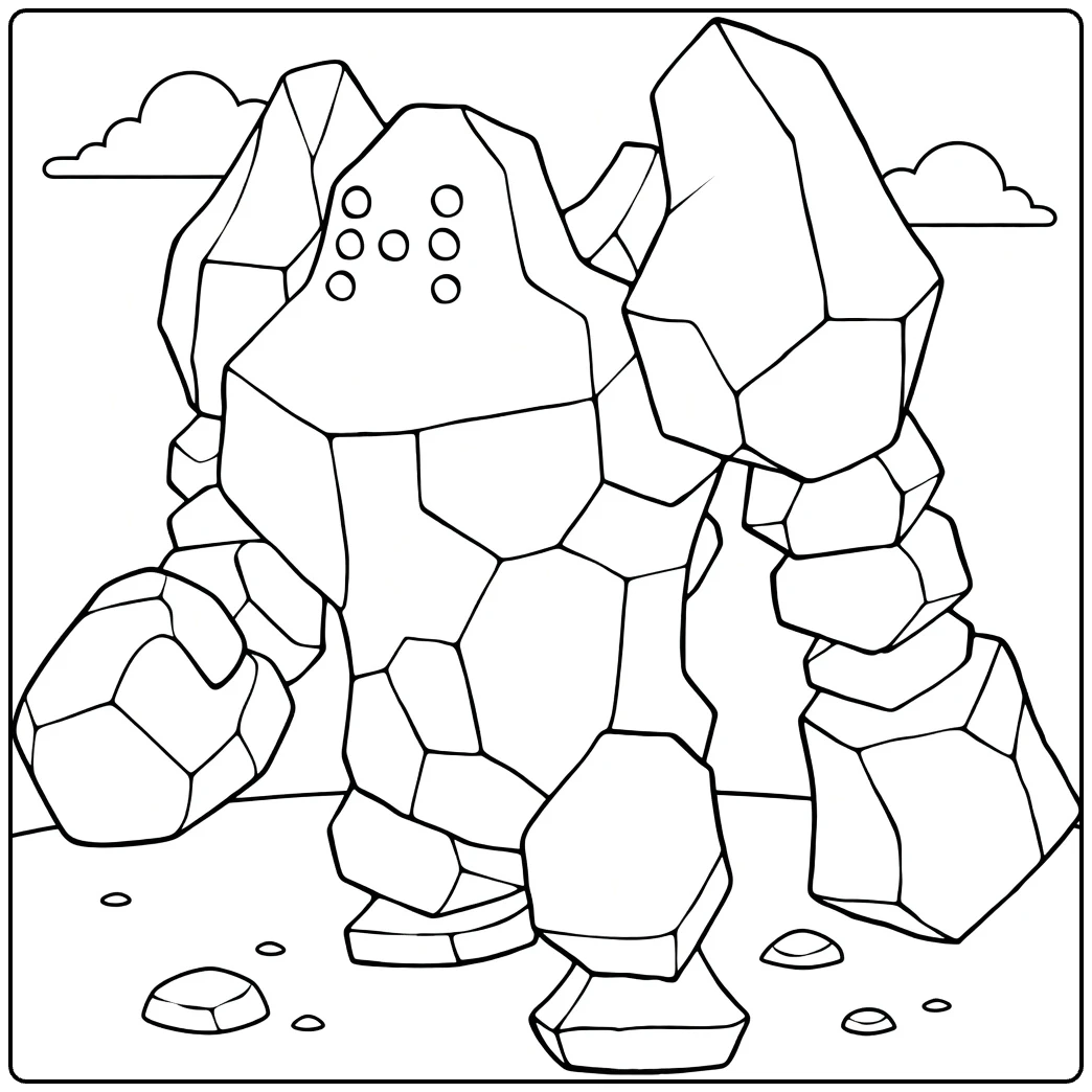 Regirock Kleurplaat: rots-Pokémon met kristallen lichaam te kleuren