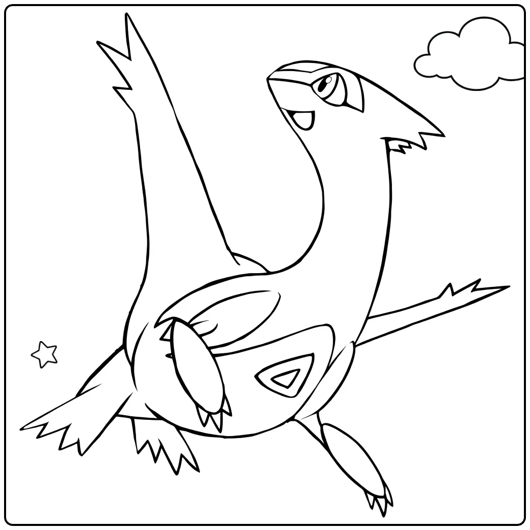 Registeel Kleurplaat vliegend met ster en wolk