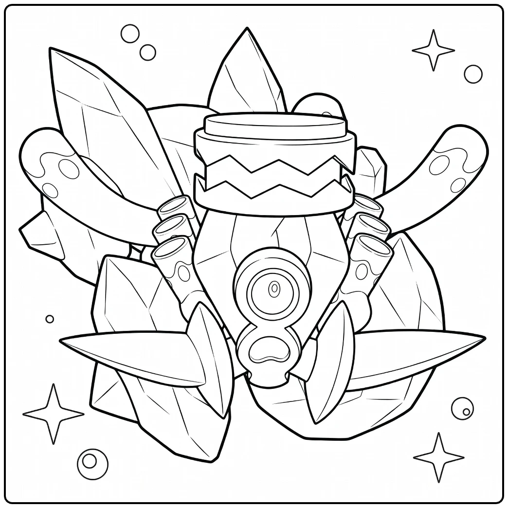 Revavroom kleurplaat: kristallen Pokémon auto om te kleuren