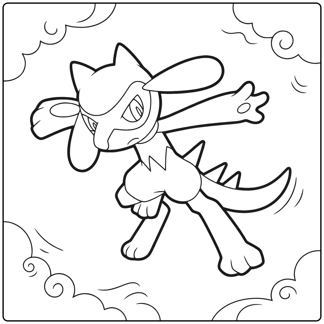 Riolu Kleurplaat: vechtende Riolu in wolken