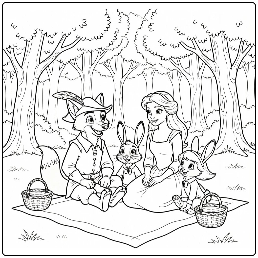 Robin Hood kleurplaat met Maid Marian, Skippy en Sis