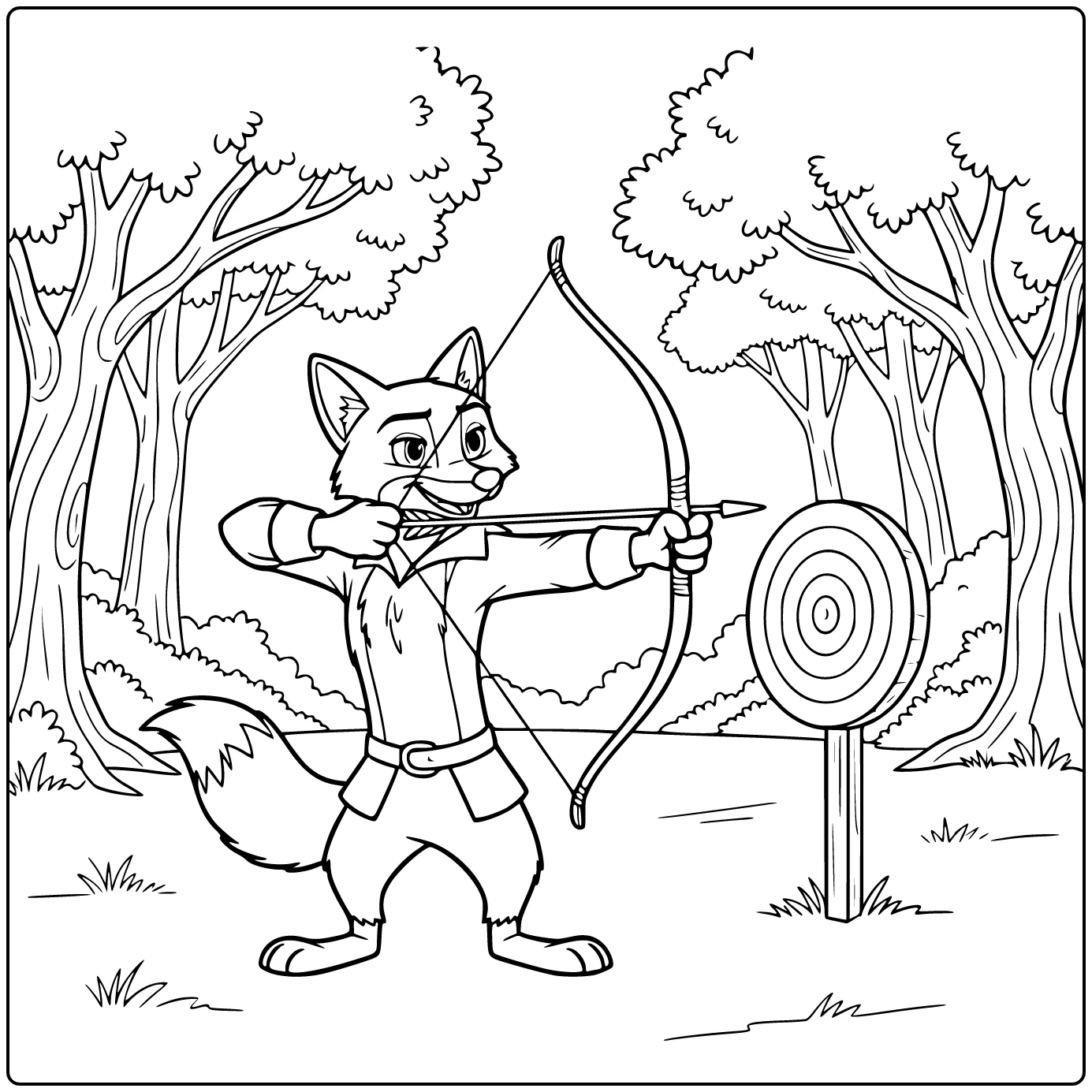robin hood kleurplaat charmante vos held Disney stijl